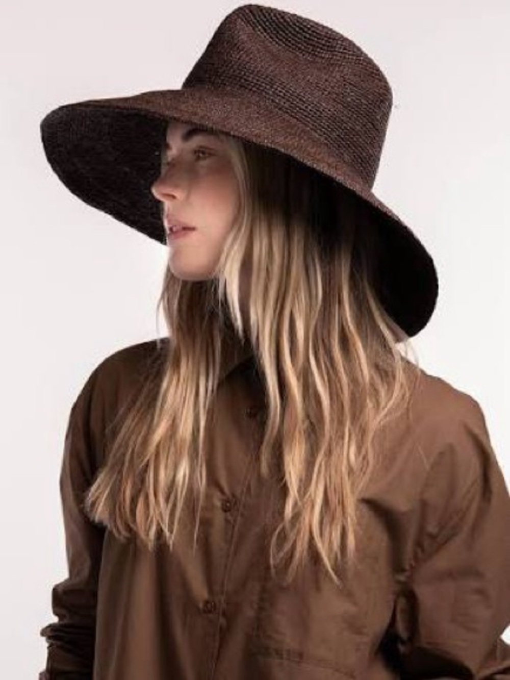 NWT Waverly Janessa Leone Wide Brim Straw Hat - Chocolate Brown Sz Small